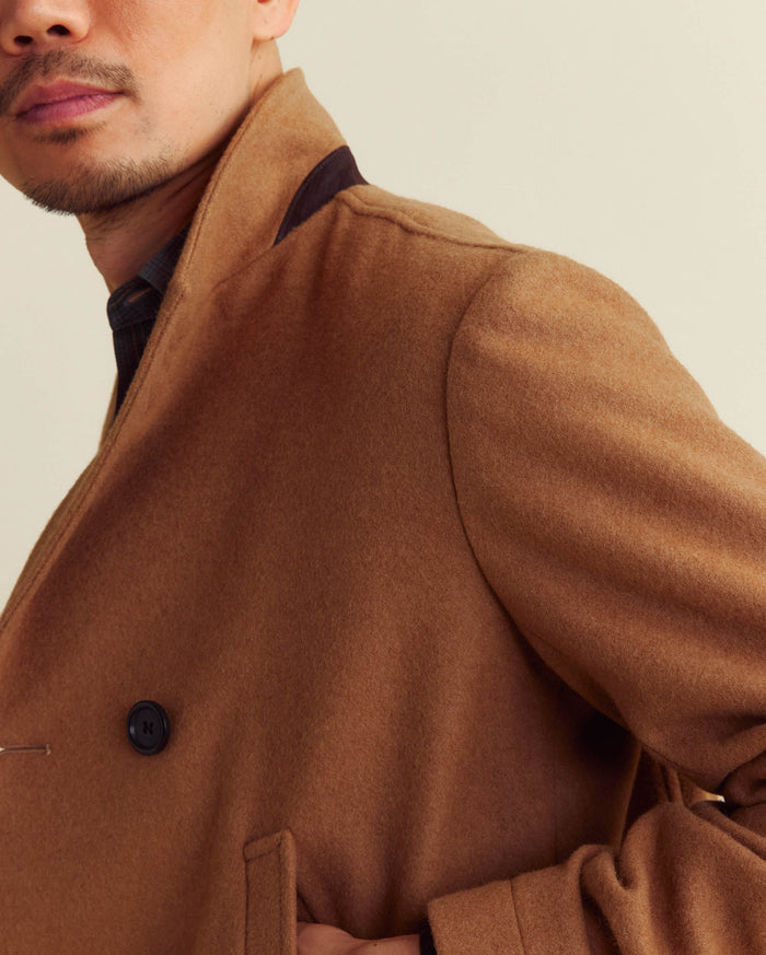 Camel Hair Bond Peacoat in Camel