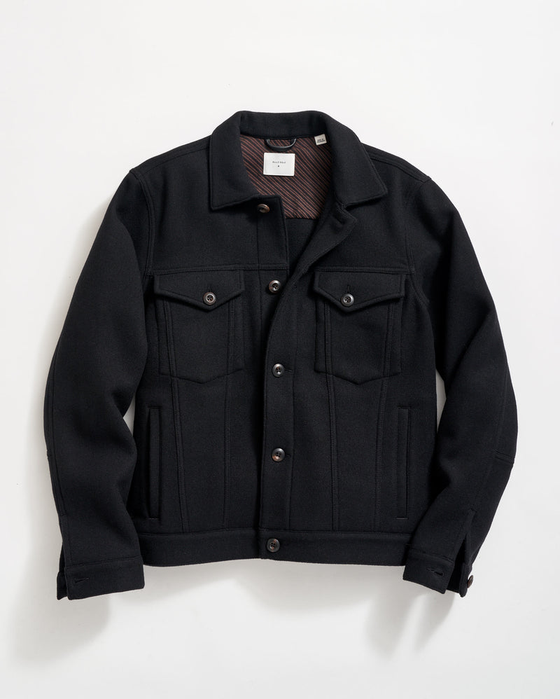 Double Layer Wool Tupelo Trucker Jacket in Black