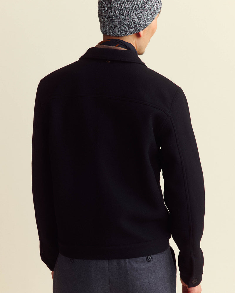 Double Layer Wool Tupelo Trucker Jacket in Black