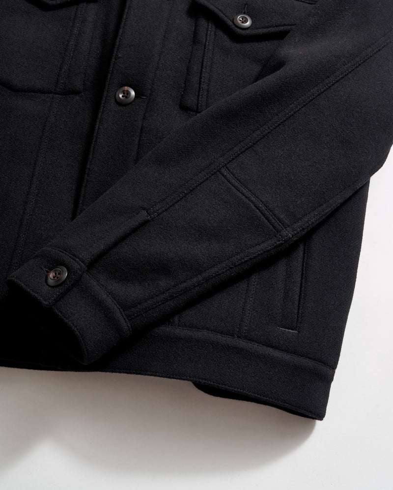 Double Layer Wool Tupelo Trucker Jacket in Black