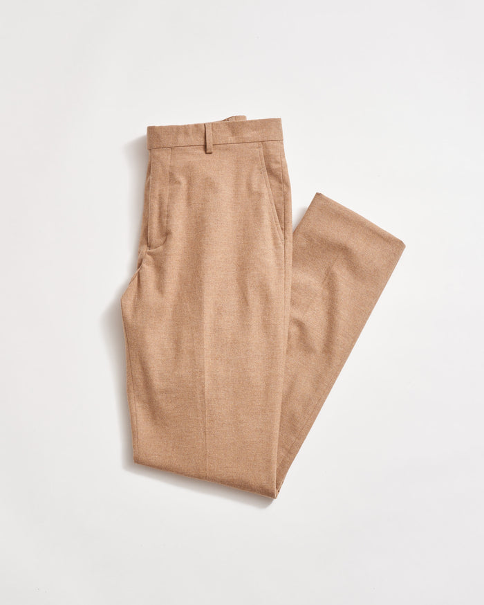 Flannel Flat Front Trouser in Camel Heather