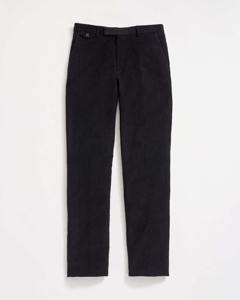 Twill Moleskin Flat Front Trouser in Black