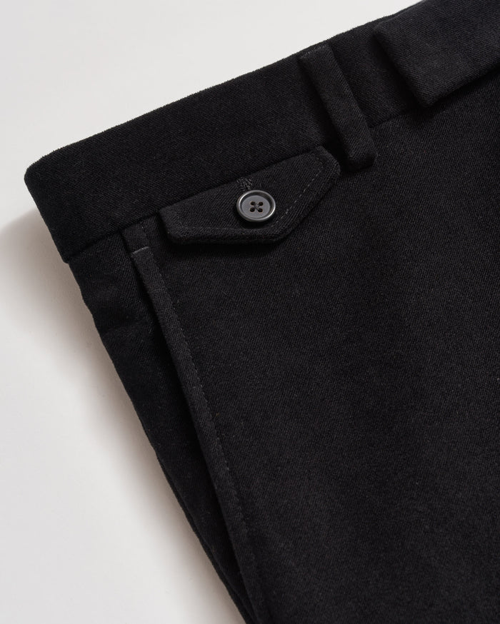 Twill Moleskin Flat Front Trouser in Black