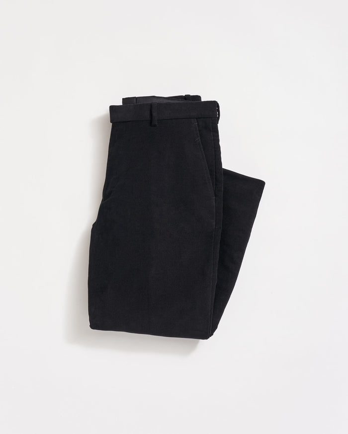 Twill Moleskin Flat Front Trouser in Black