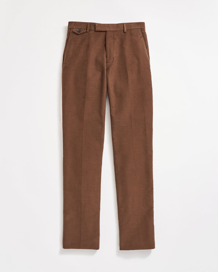 Twill Moleskin Flat Front Trouser in Oak Brown