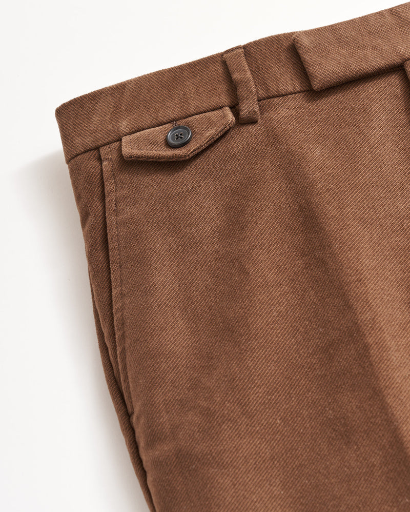 Twill Moleskin Flat Front Trouser in Oak Brown