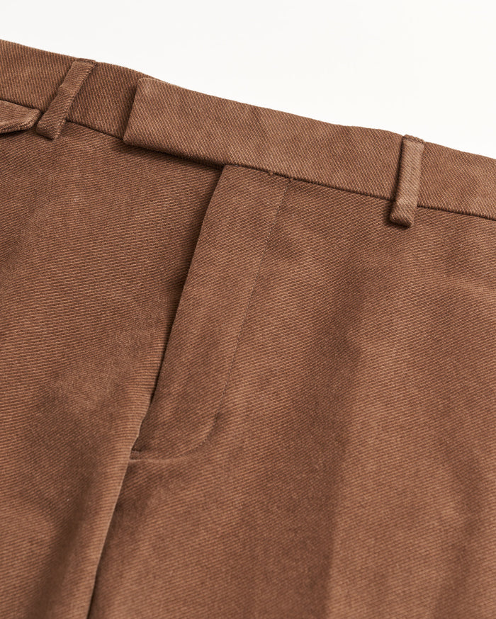 Twill Moleskin Flat Front Trouser in Oak Brown