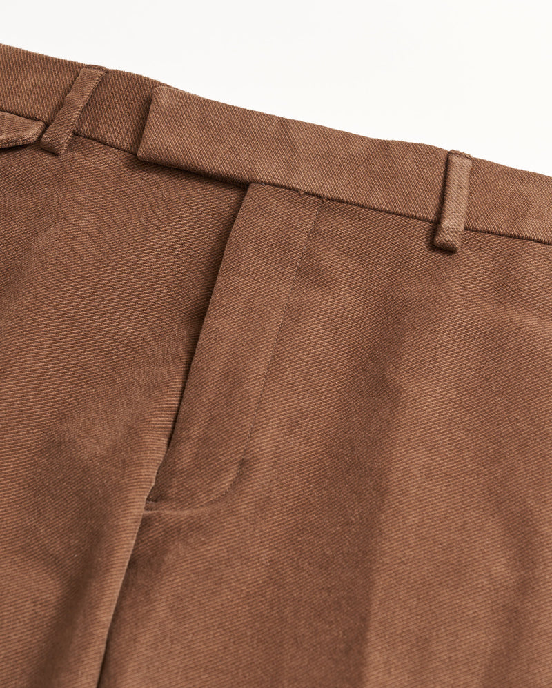 Twill Moleskin Flat Front Trouser in Oak Brown