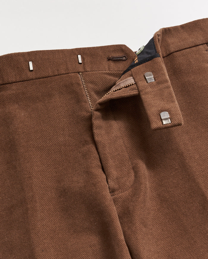 Twill Moleskin Flat Front Trouser in Oak Brown