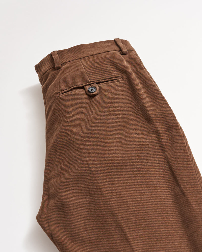 Twill Moleskin Flat Front Trouser in Oak Brown