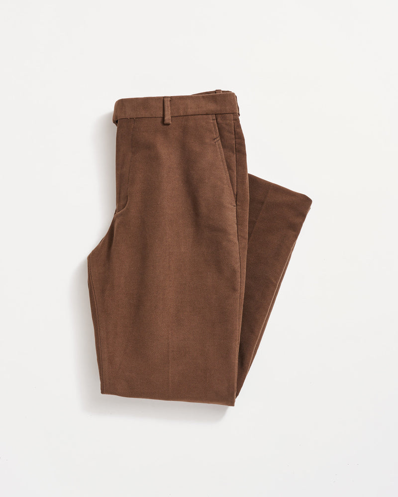 Twill Moleskin Flat Front Trouser in Oak Brown