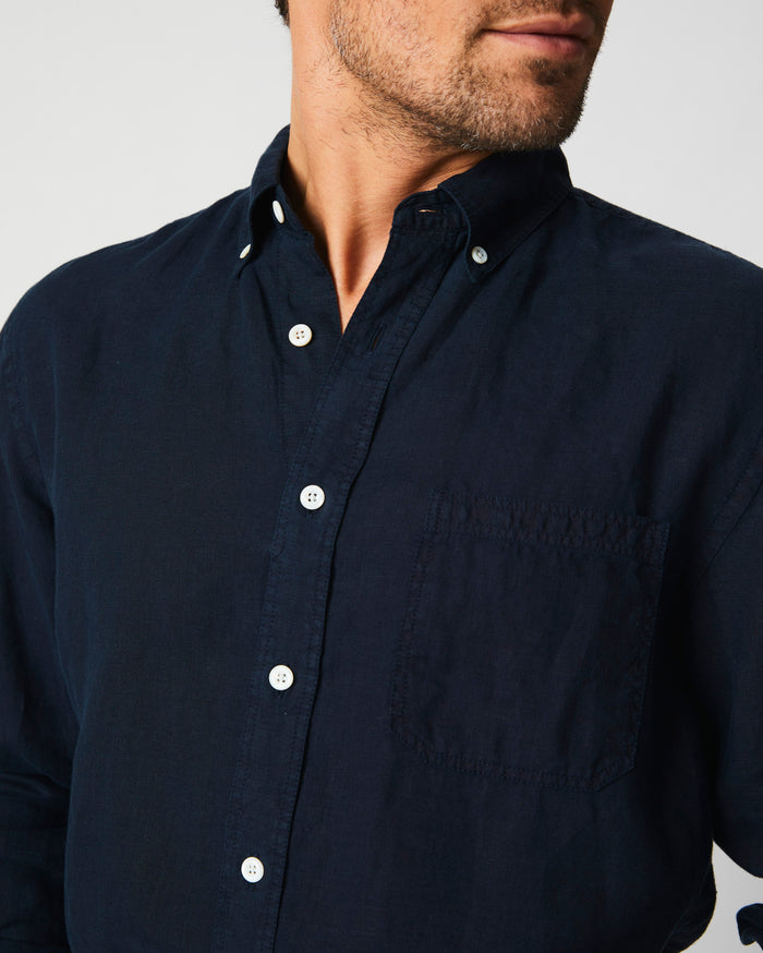 Tuscumbia Linen Shirt Button Down in Carbon Blue