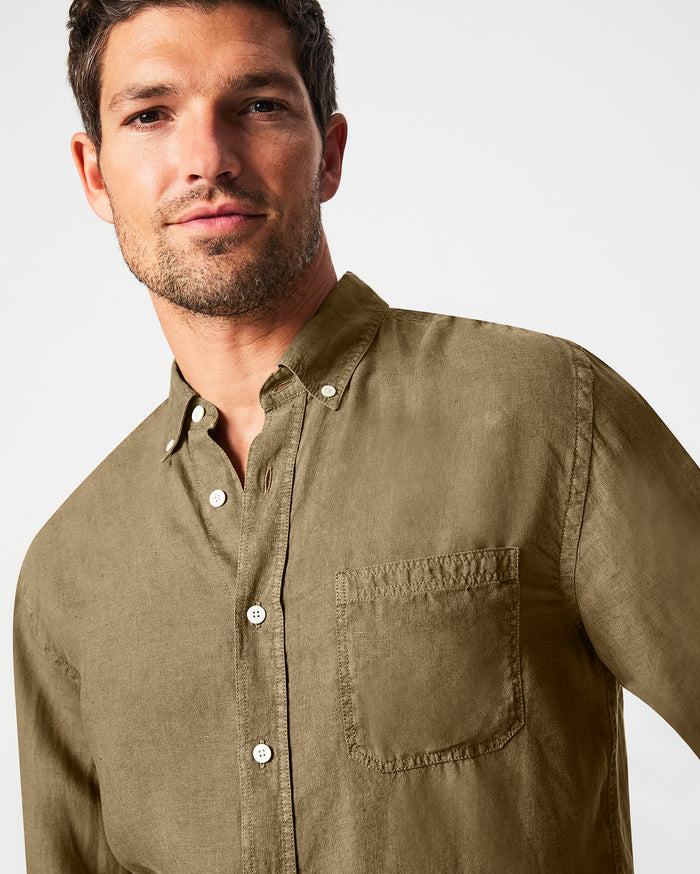 Tuscumbia Linen Shirt Button Down in Olive