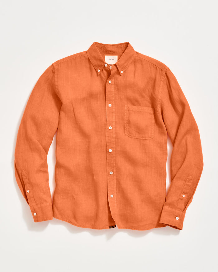 Tuscumbia Linen Shirt Button Down in Tangerine