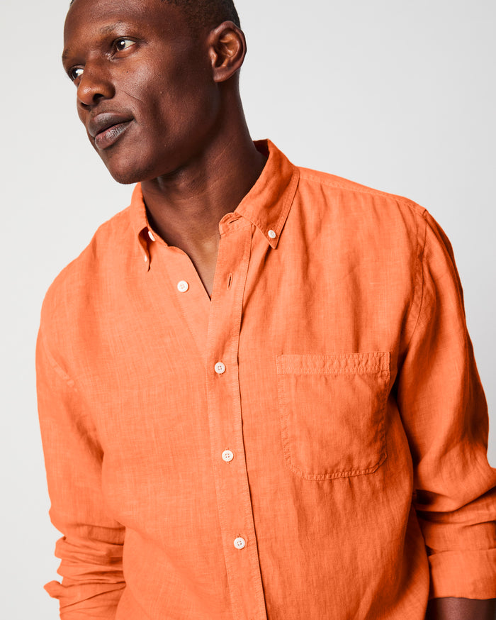 Tuscumbia Linen Shirt Button Down in Tangerine