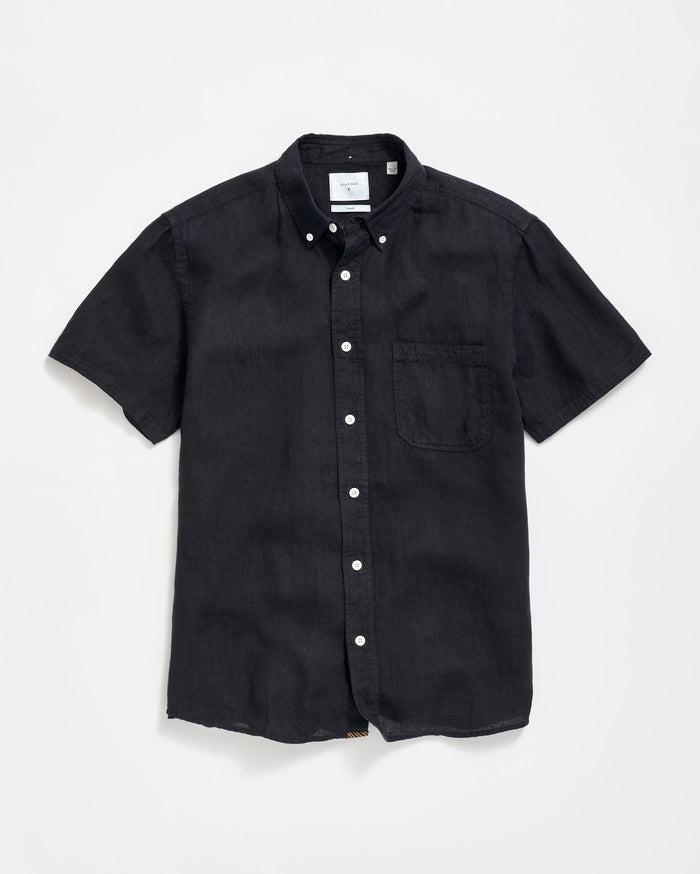 Short Sleeve Linen Tuscumbia Shirt Button Down in Black