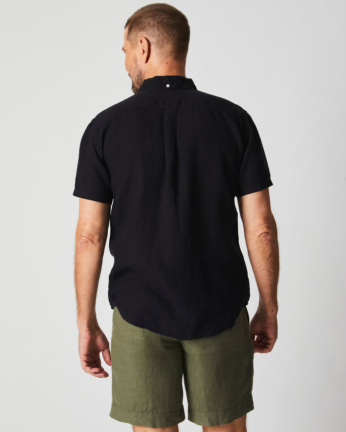 Short Sleeve Linen Tuscumbia Shirt Button Down in Black