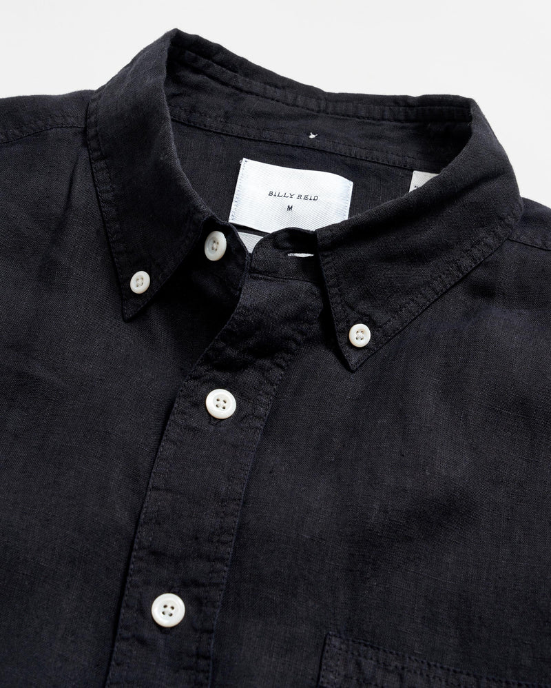 Short Sleeve Linen Tuscumbia Shirt Button Down in Black