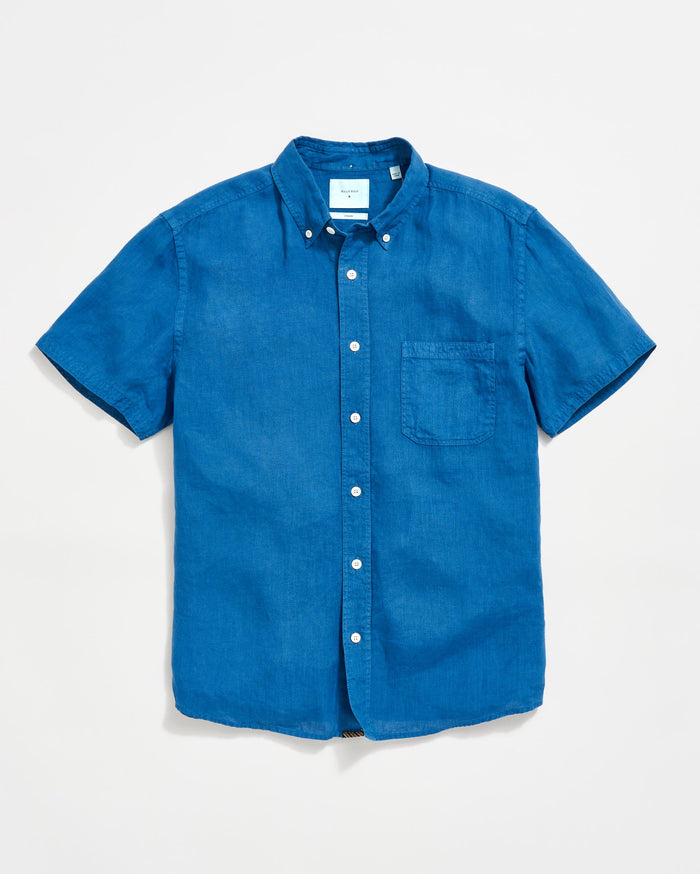 Short Sleeve Linen Tuscumbia Shirt Button Down in Dark Blue