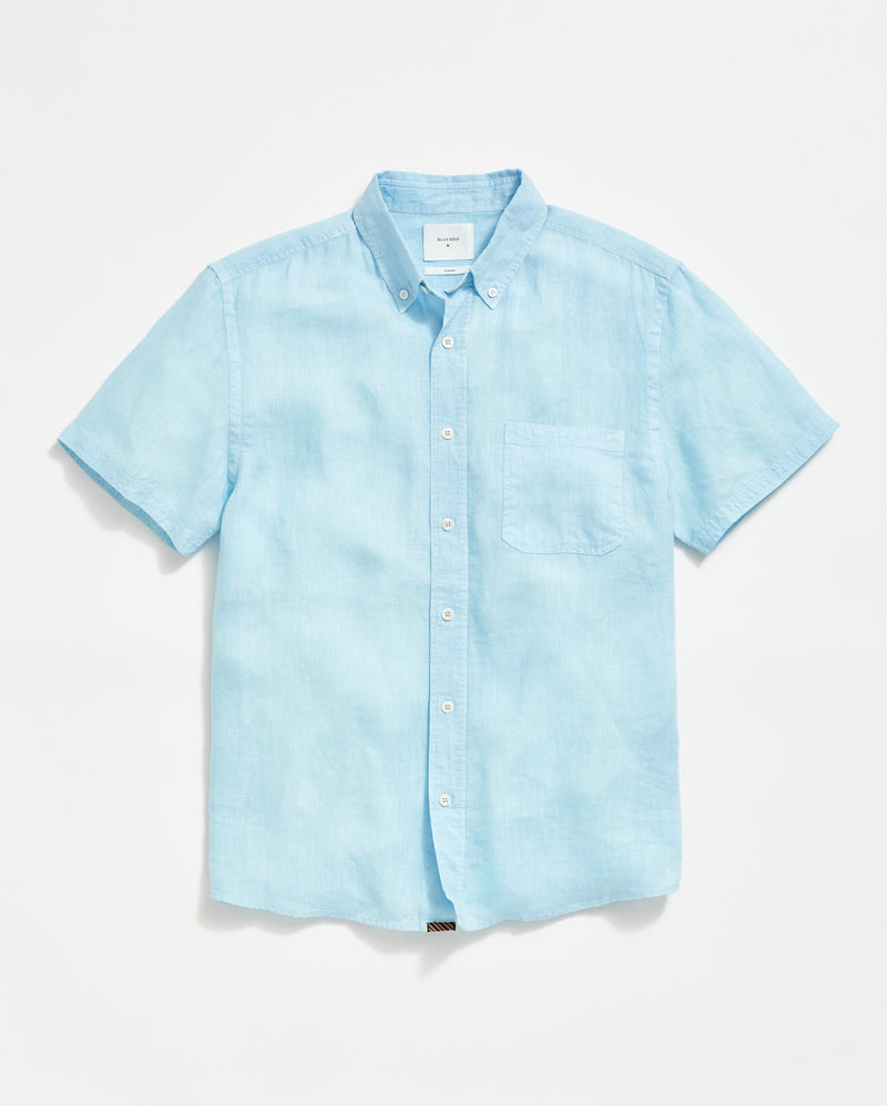 Short Sleeve Linen Tuscumbia Shirt Button Down in Day Blue