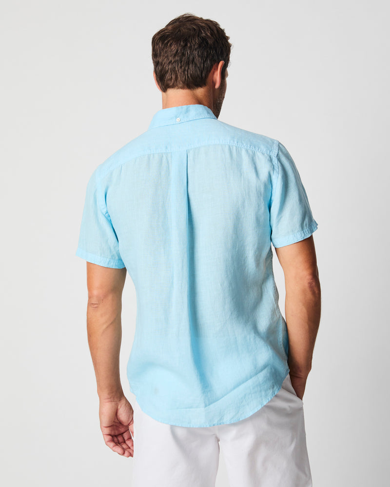 Short Sleeve Linen Tuscumbia Shirt Button Down in Day Blue