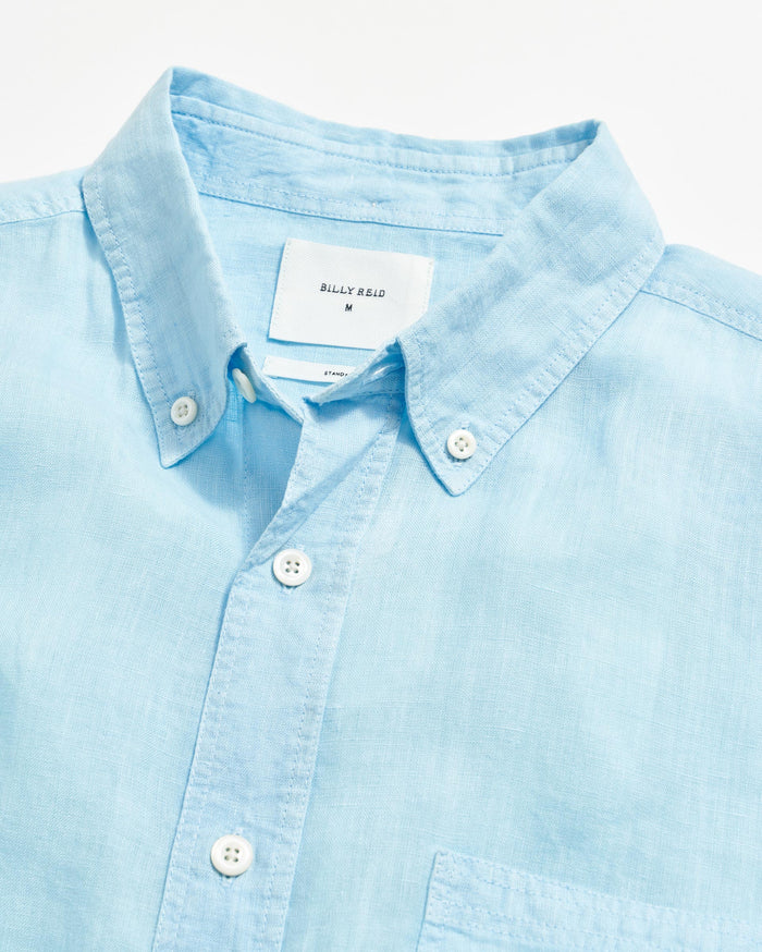 Short Sleeve Linen Tuscumbia Shirt Button Down in Day Blue