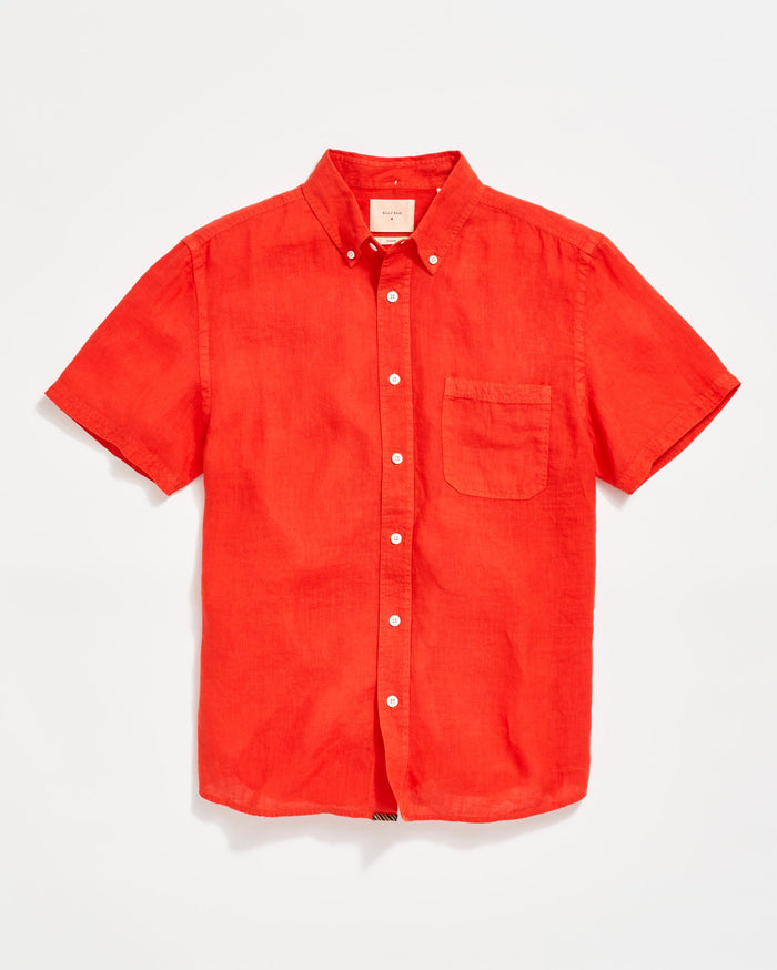 Short Sleeve Linen Tuscumbia Shirt Button Down in Toolbox Red