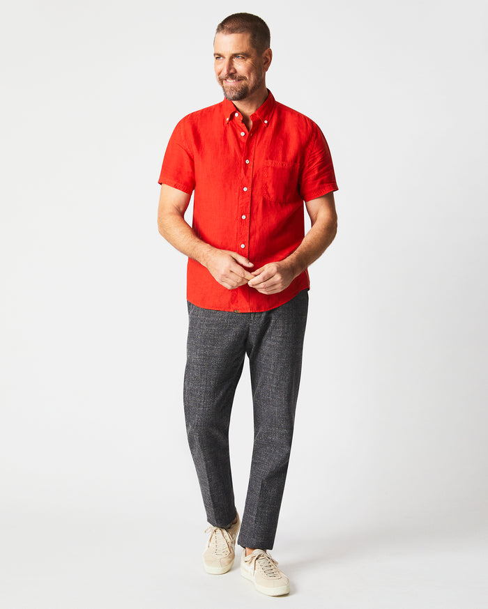 Short Sleeve Linen Tuscumbia Shirt Button Down in Toolbox Red