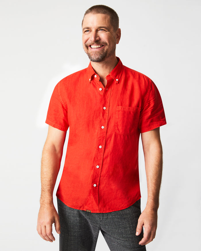 Short Sleeve Linen Tuscumbia Shirt Button Down in Toolbox Red