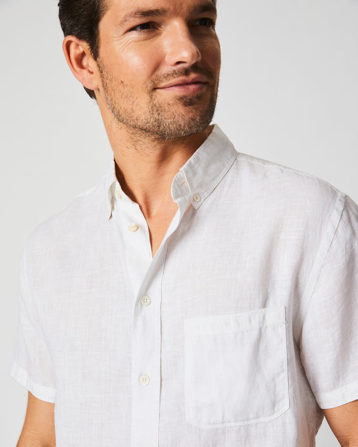 Short Sleeve Linen Tuscumbia Shirt Button Down in White