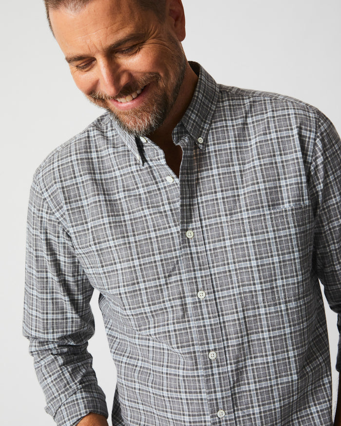 Melange Plaid Tuscumbia Shirt Button Down in Light Grey Melange