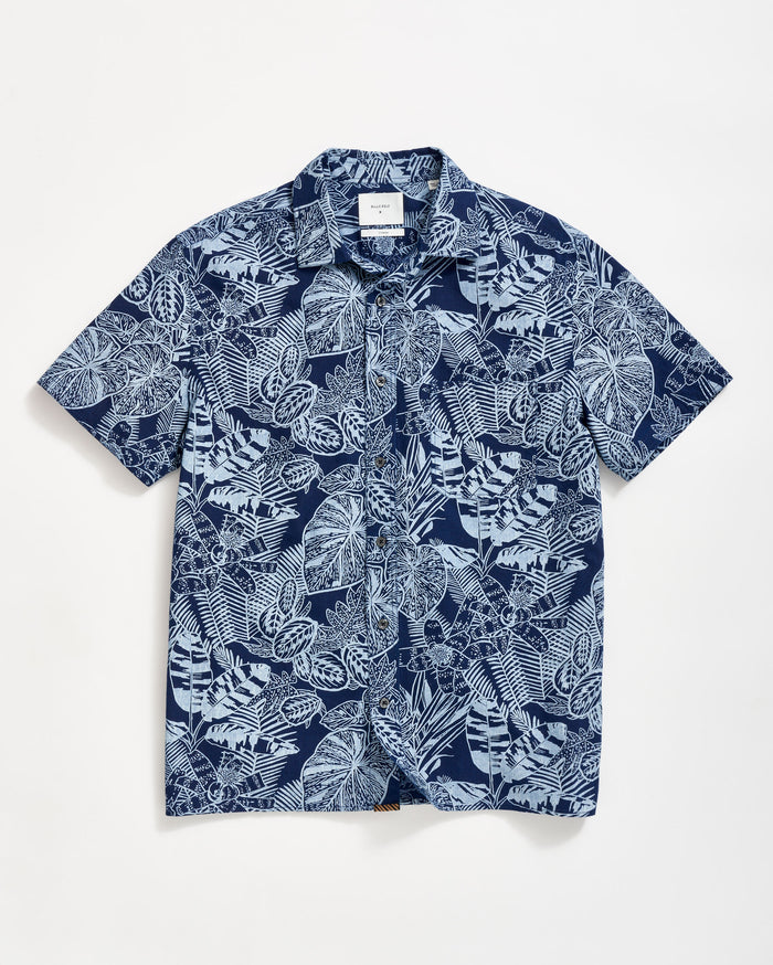 Short Sleeve Indigo Botanical Treme Block Shirt in Indigo