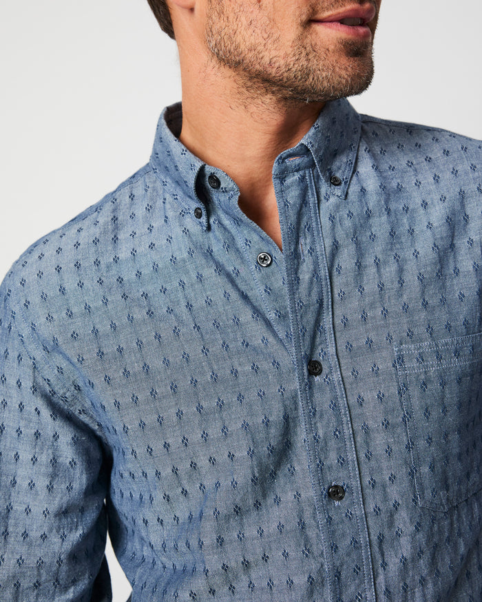 Diamond Dobby Tuscumbia Shirt Button Down in Chambray Blue