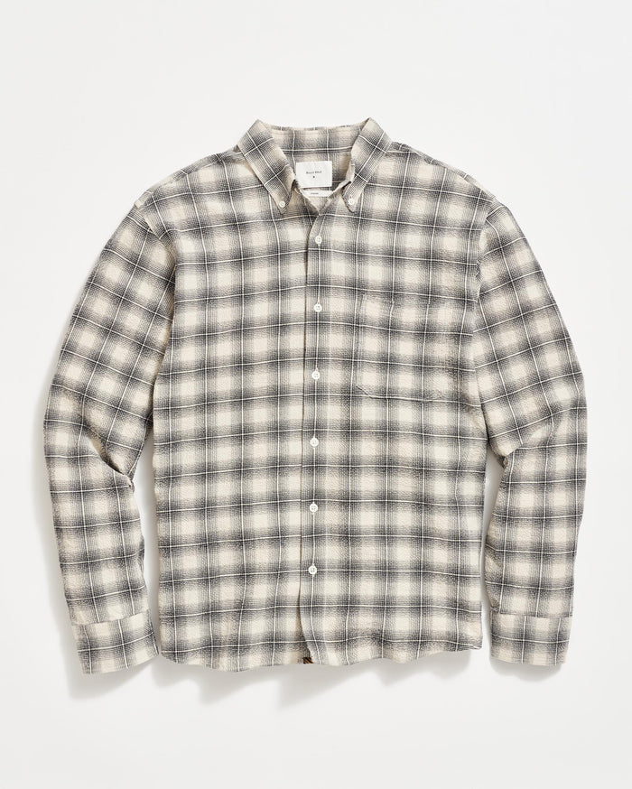 Shadow Plaid Seersucker Tuscumbia Shirt Button Down in Tinted White/Black