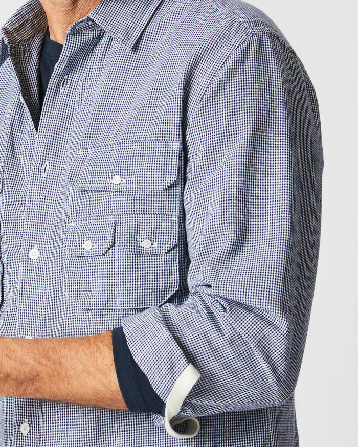 Micro Check Creek Shirt in Carbon Blue