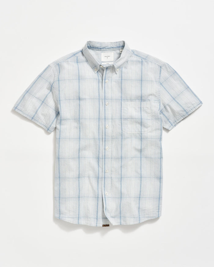 Shadow Plaid Seersucker Tuscumbia Shirt Button Down in Dark Blue