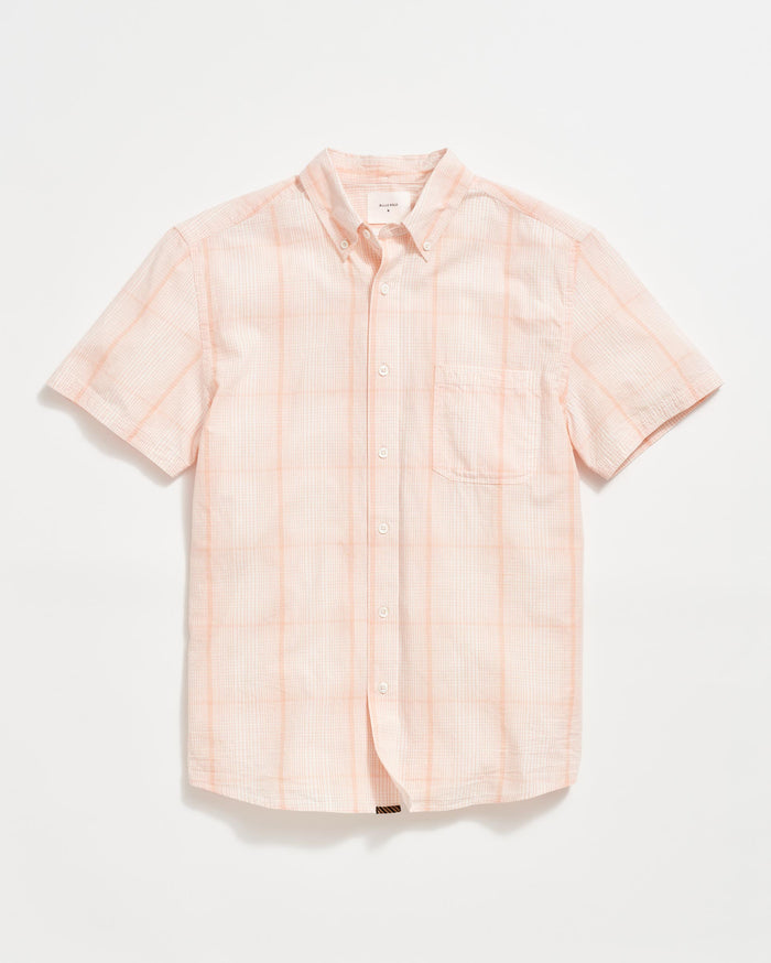 Short Sleeve Line Plaid Tuscumbia Shirt Button Down in Pale Coral