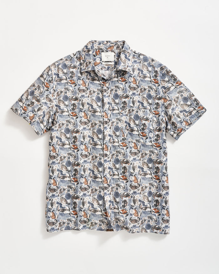 Short Sleeve Crab Linen Treme Block Shirt in Dark Navy/Multi