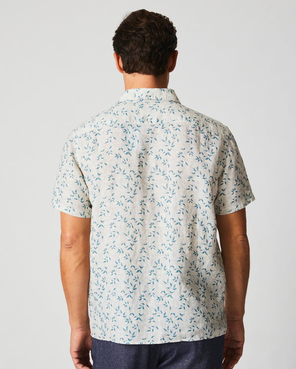 Short Sleeve Hatch Linen Treme Shirt in Tropic Blue