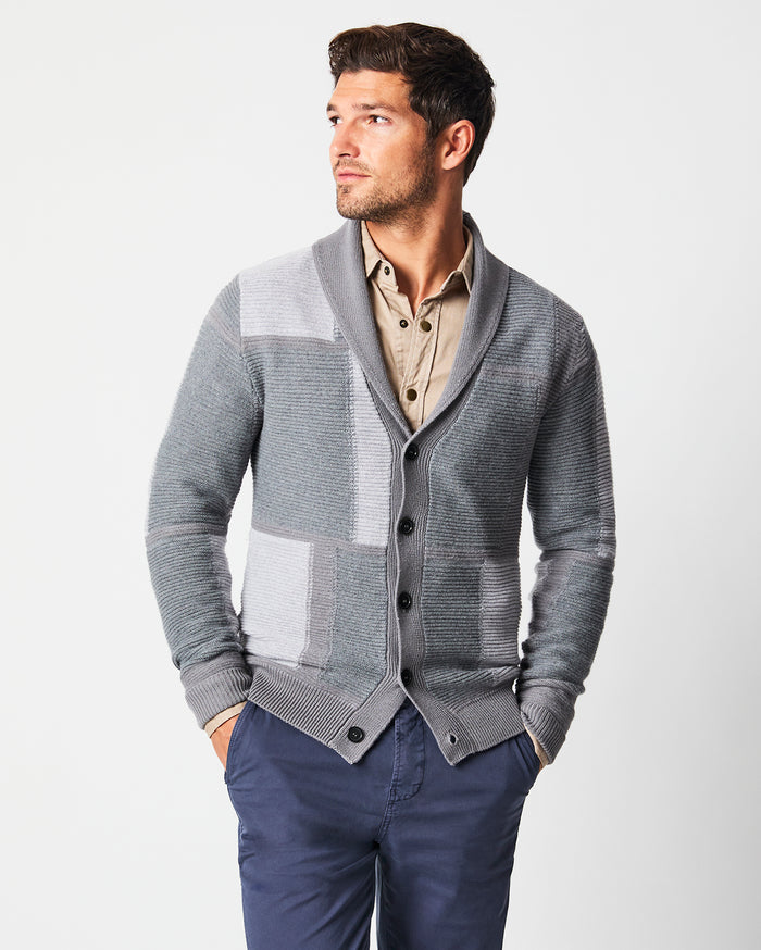 Patchwork Cardigan in Washed Grey Melange Multi