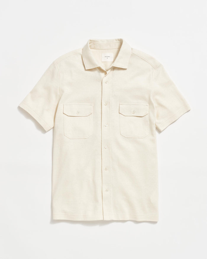 Short Sleeve Hemp Cotton Knit Shirt in Tinted White