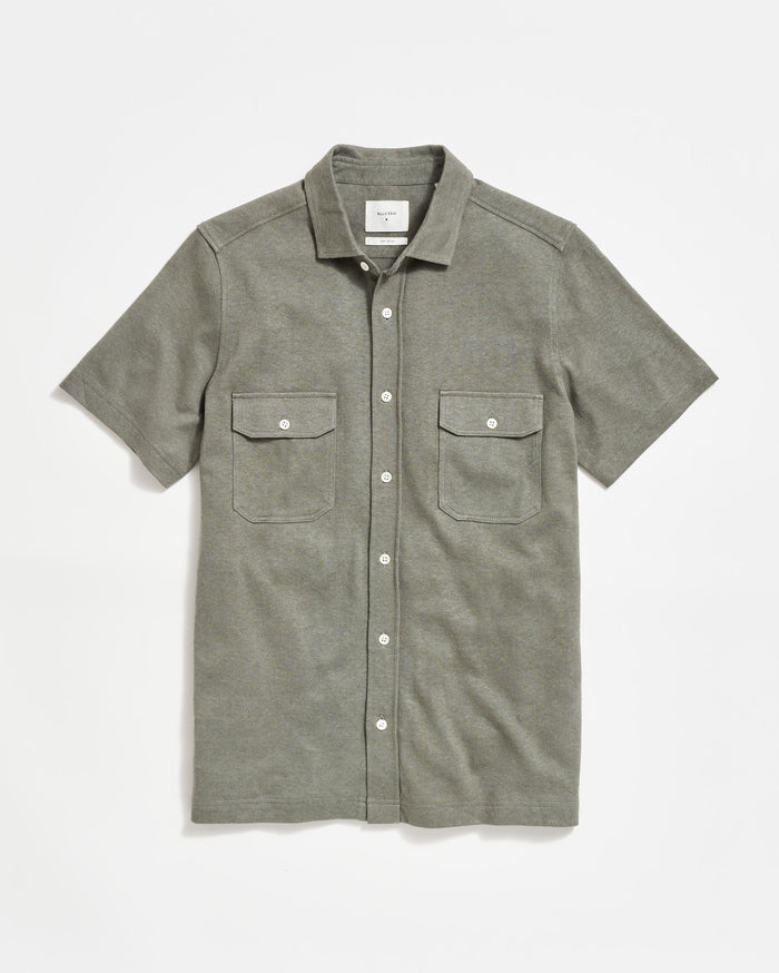 Short Sleeve Hemp Cotton Knit Shirt in Washed Grey