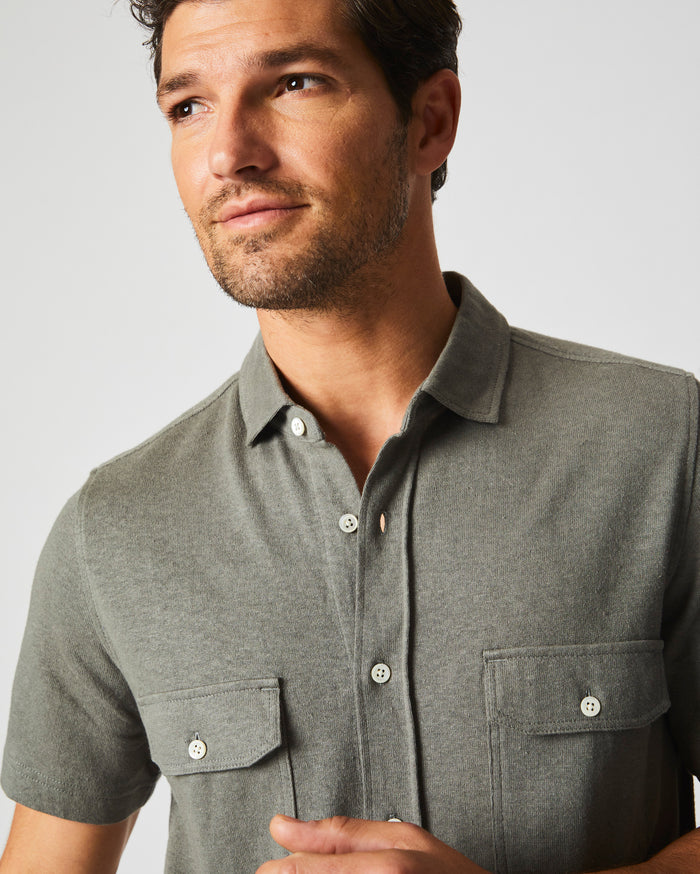 Short Sleeve Hemp Cotton Knit Shirt in Washed Grey