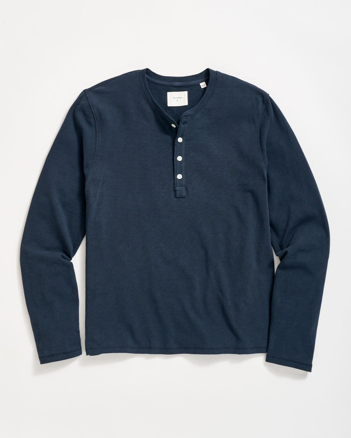 Long Sleeve Organic Cotton Henley in Carbon Blue