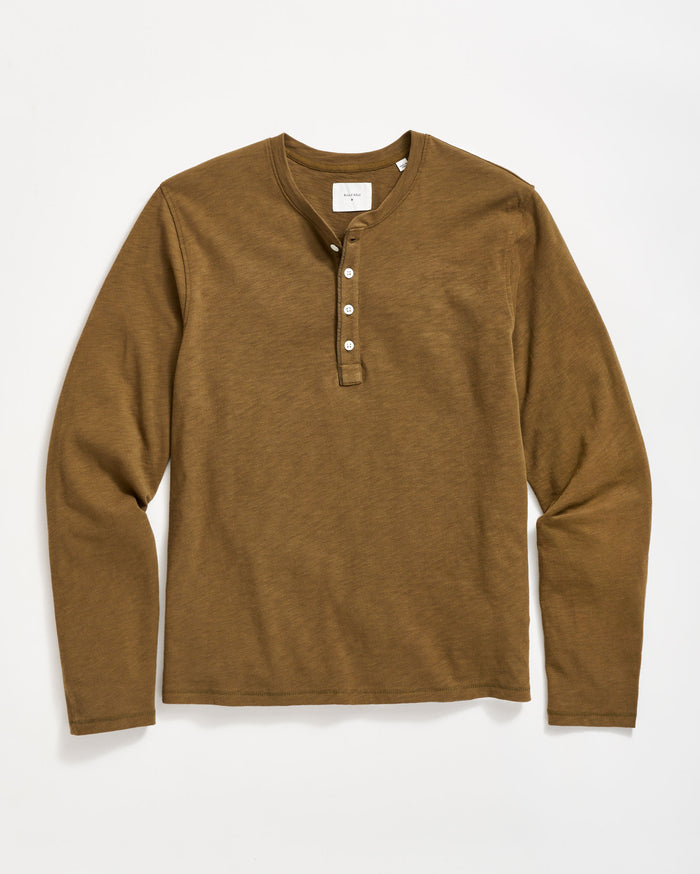 Long Sleeve Organic Cotton Henley in Olive