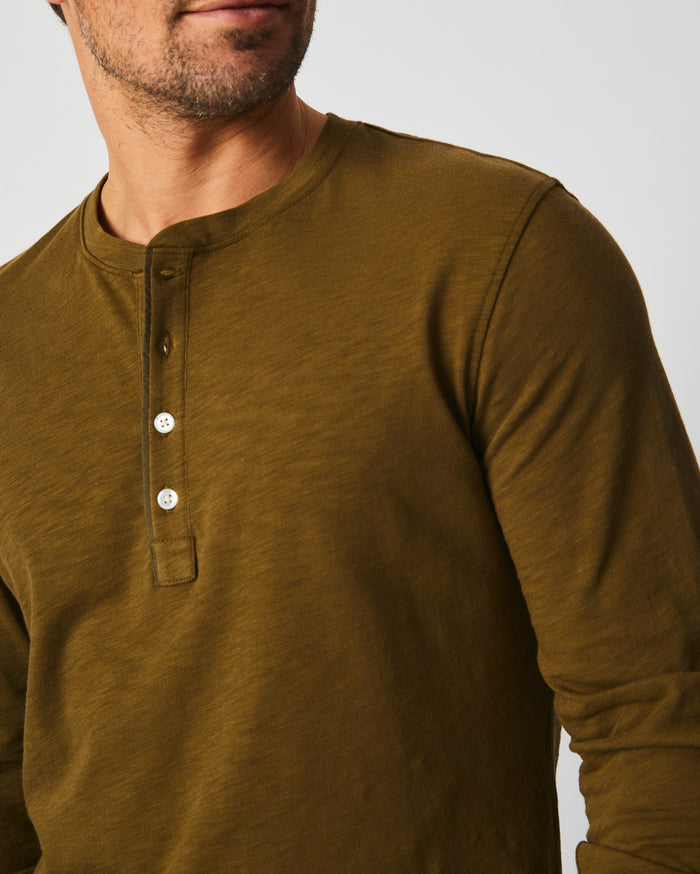 Long Sleeve Organic Cotton Henley in Olive