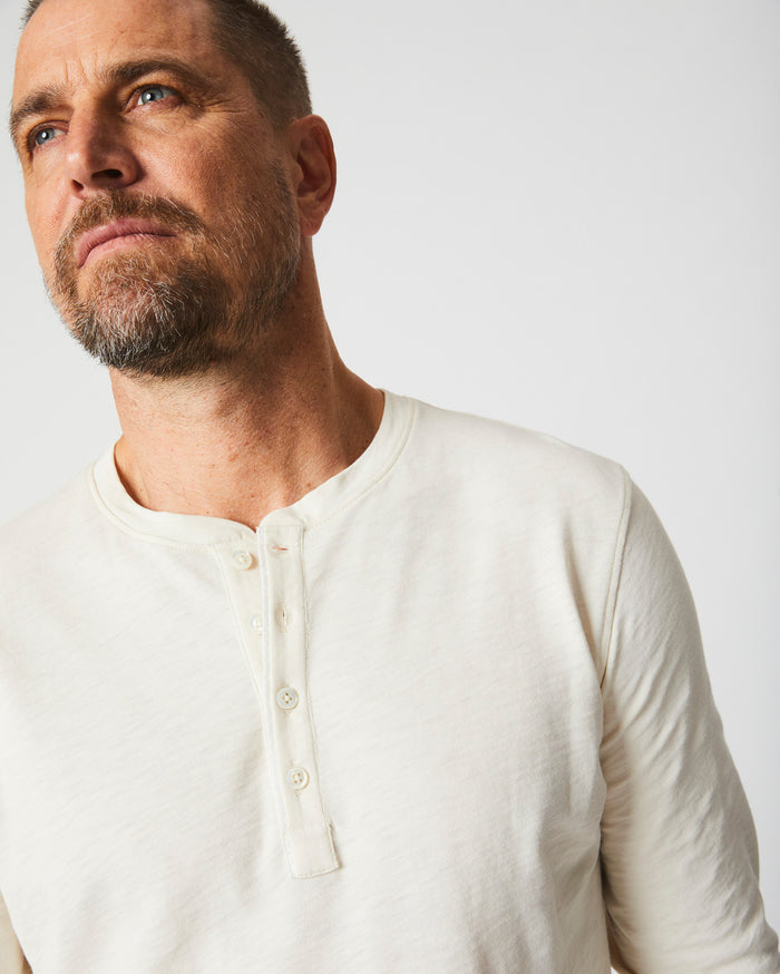 Long Sleeve Organic Cotton Henley in Tinted White