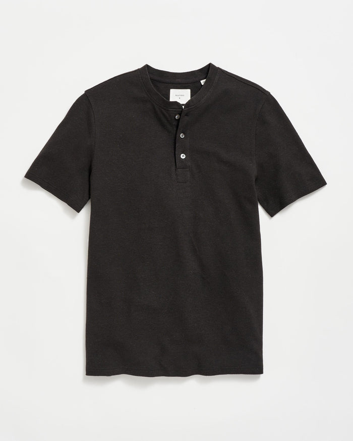 Short Sleeve Hemp Cotton Henley in Black