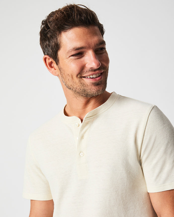 Short Sleeve Hemp Cotton Henley in Tinted White