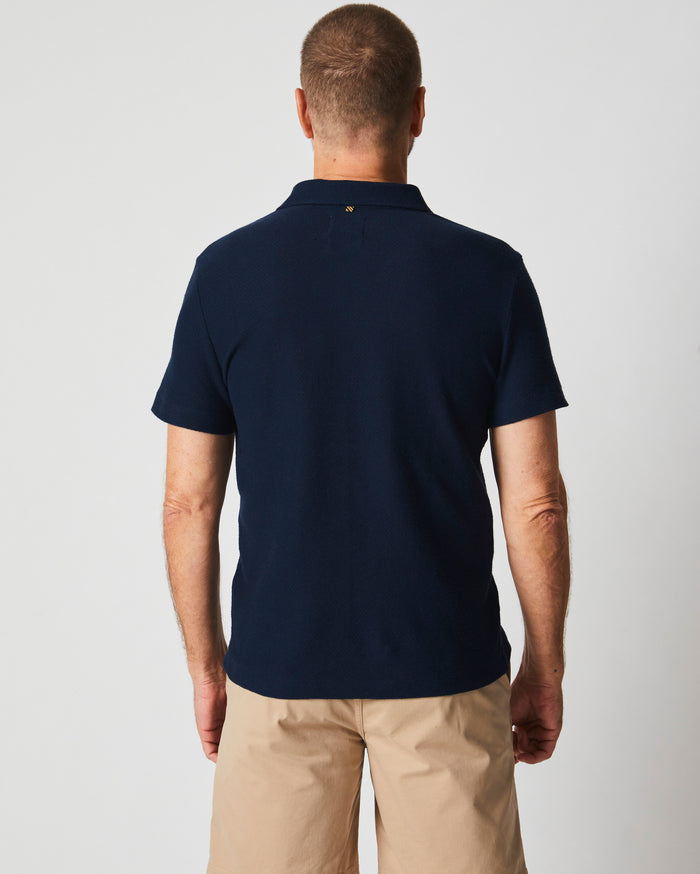 Hemp Cotton Twill Polo in Carbon Blue